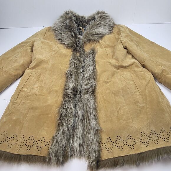 DB Studio Penny Lane Style Vintage Women's Coat Suede Leather Faux Fur Size L - Picture 4 of 16